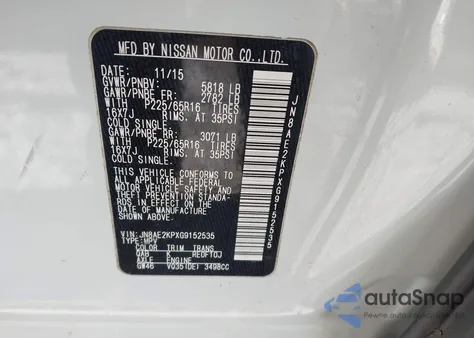 2016 Nissan Quest Platinum/S/Sl/Sv from USA, damaged, VIN JN8AE2KPXG9152535